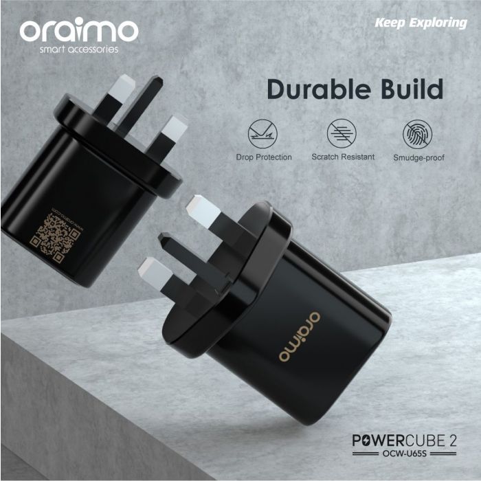 oraimo Powercube 2 2A Fast Charging UK Type Charger with free fast type-c charge cable